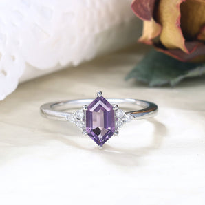 IRROYA Naturally Amethyst Engagement Ring 1.1 CT Wedding Rings for Women - Platinum Plated 925 Sterling Silver Ring Cocktail Rings Gifts for Women、Her、Mom