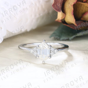 IRROYA Moissanite Engagement Rings Platinum Plated S925 Sterling Silver Wedding Rings Bridal Rings Set for Women 1.1CT D Color VVS1 Clarity Long Hexagon Cut Eternity Moissanite Promise Rings