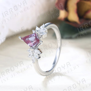 IRROYA Alexandrite 1.35 Carats Fashions Rings Kite Cut Women 6x9mm for Engagement Ring Platinum Plated 925 Sterling Silver Women's Promise Ring.