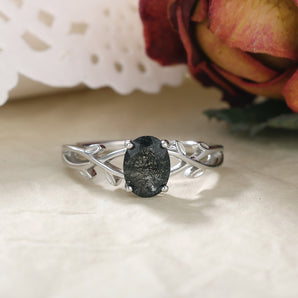 IRROYA 1.5 Caratr Oval Cut Naturally Black Rutilated Quartz Ring 925 Sterling Silver Wedding Ring Engagement Rings Platinum Plated Promise Ring Gifts for Her